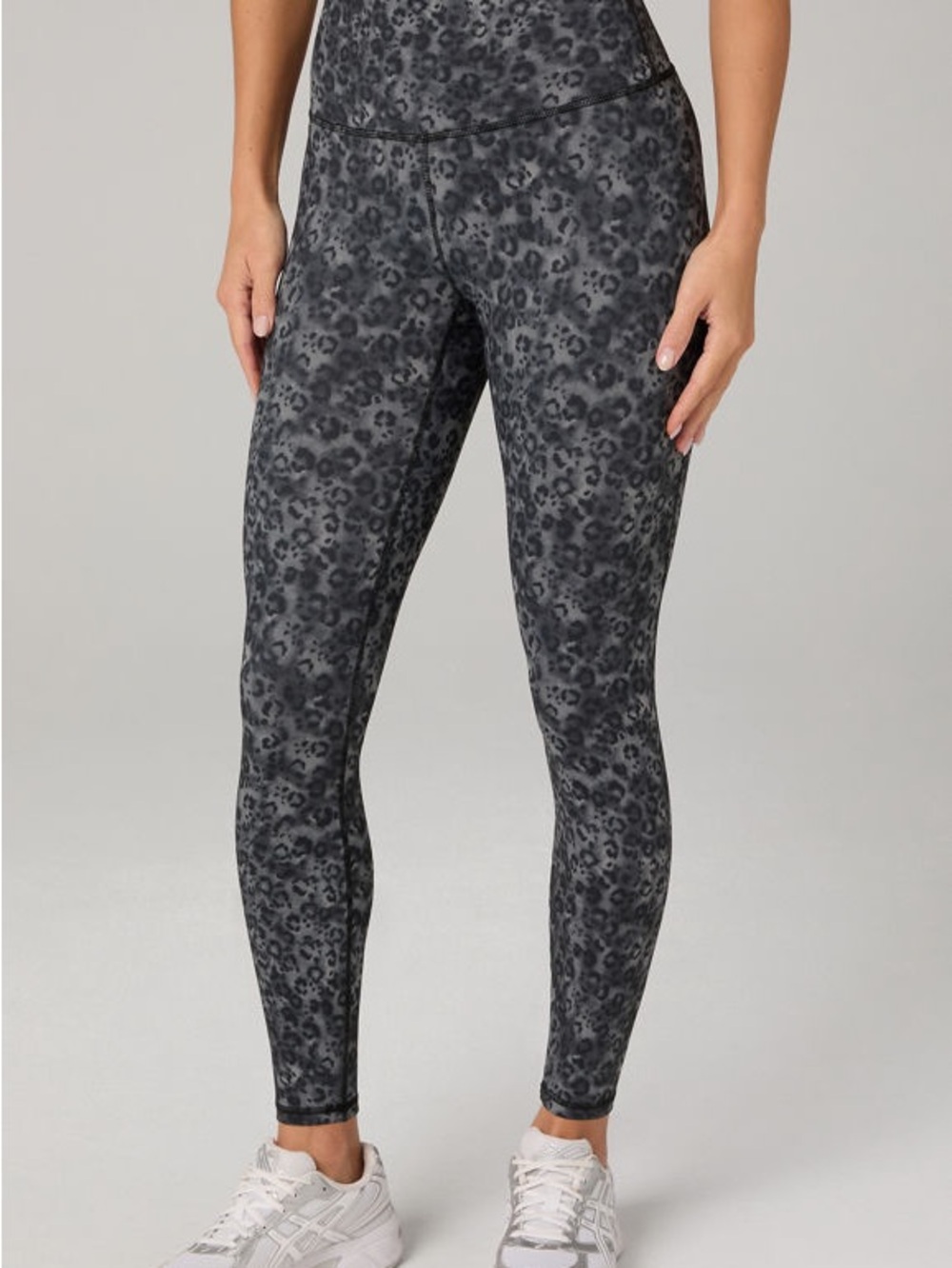 Fabletics Black and Gray Leopard-Print High-Rise PowerHold Leggings